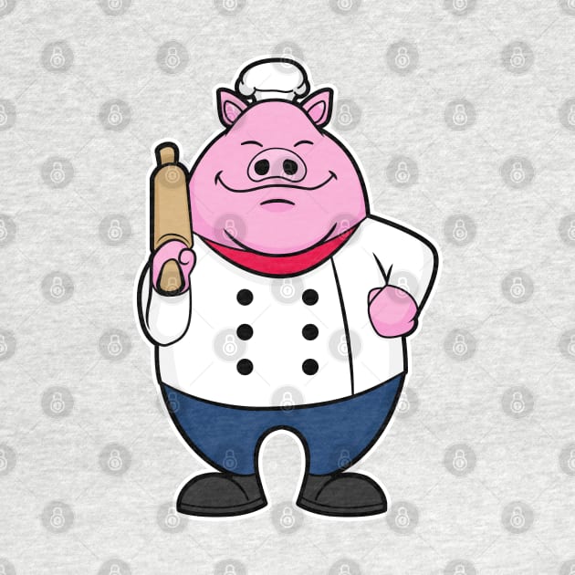 Pig as Cook with Rolling pin by Markus Schnabel